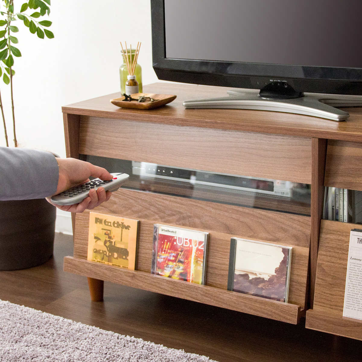 テレビ台 北欧風 フラップ扉 スライド棚付 幅95cm （ テレビボード TV