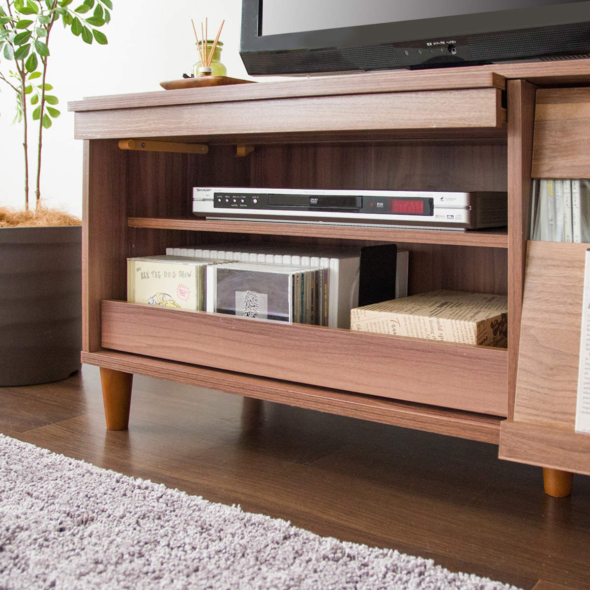 テレビ台 北欧風 フラップ扉 スライド棚付 幅95cm （ テレビボード TV