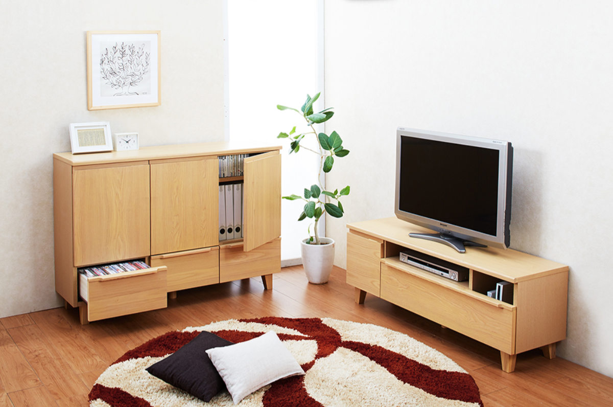 美品 ナチュラル木目ローボード テレビ台 幅90cm 北欧風 　250720-9 テレビ台 幅90cm ローボード 北欧風 突板仕上げ CROSS （ 開梱設置