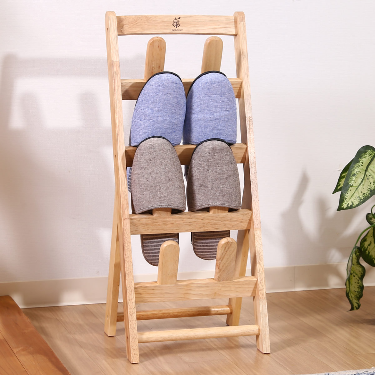 ☆(美品)木製スリッパラック 4足収納 不二貿易（Fuji Boeki） スリッパラック 4足分 ボヌール 木製