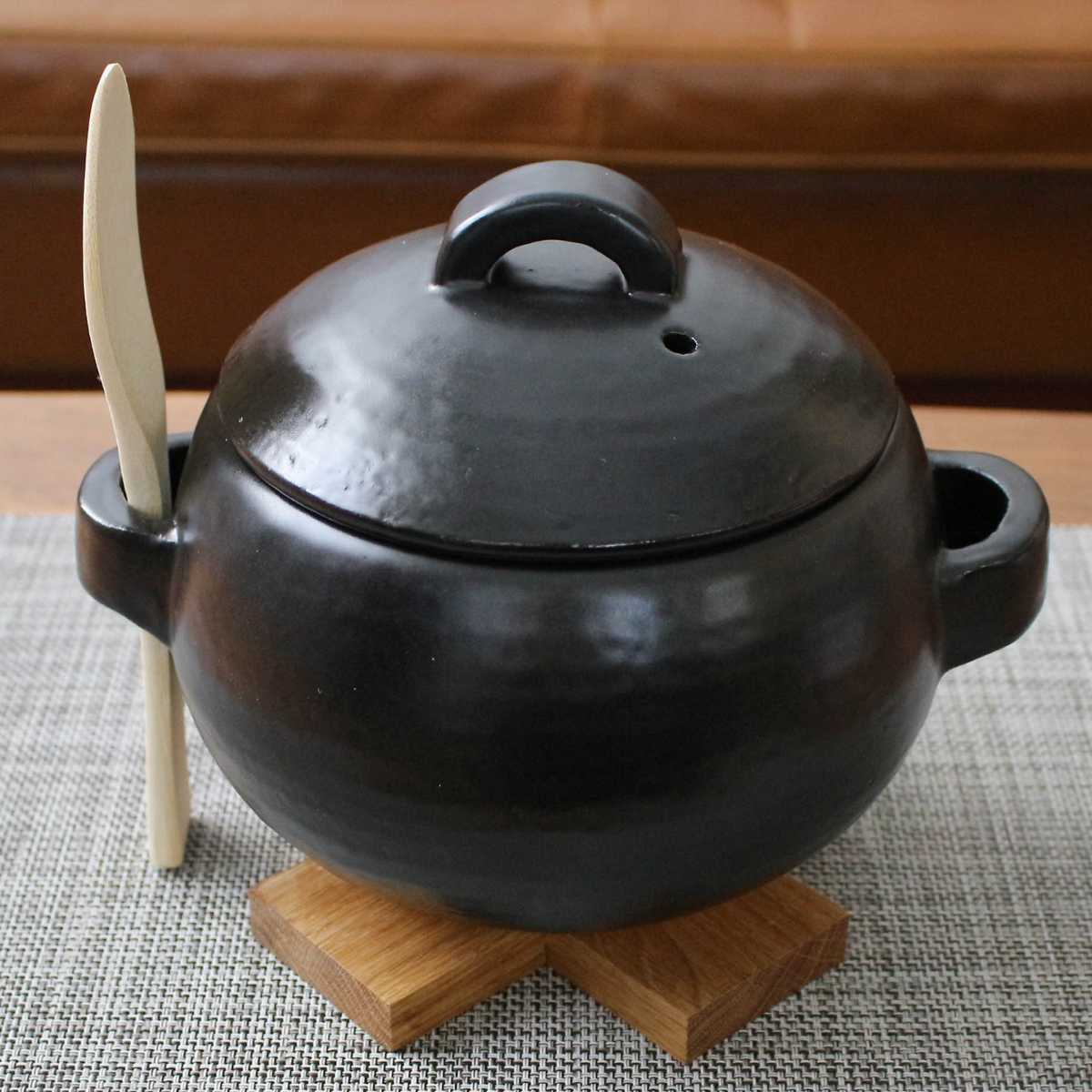 ＆NE ご飯鍋 3合炊き ハレとケ 竹しゃもじ付き 萬古焼 日本製 （ ご飯