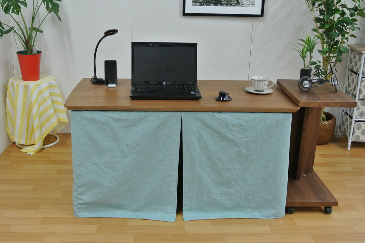 デスクこたつ 幅120cm NEW諏訪 高さ調節 木製 （ こたつ 2way ハイ