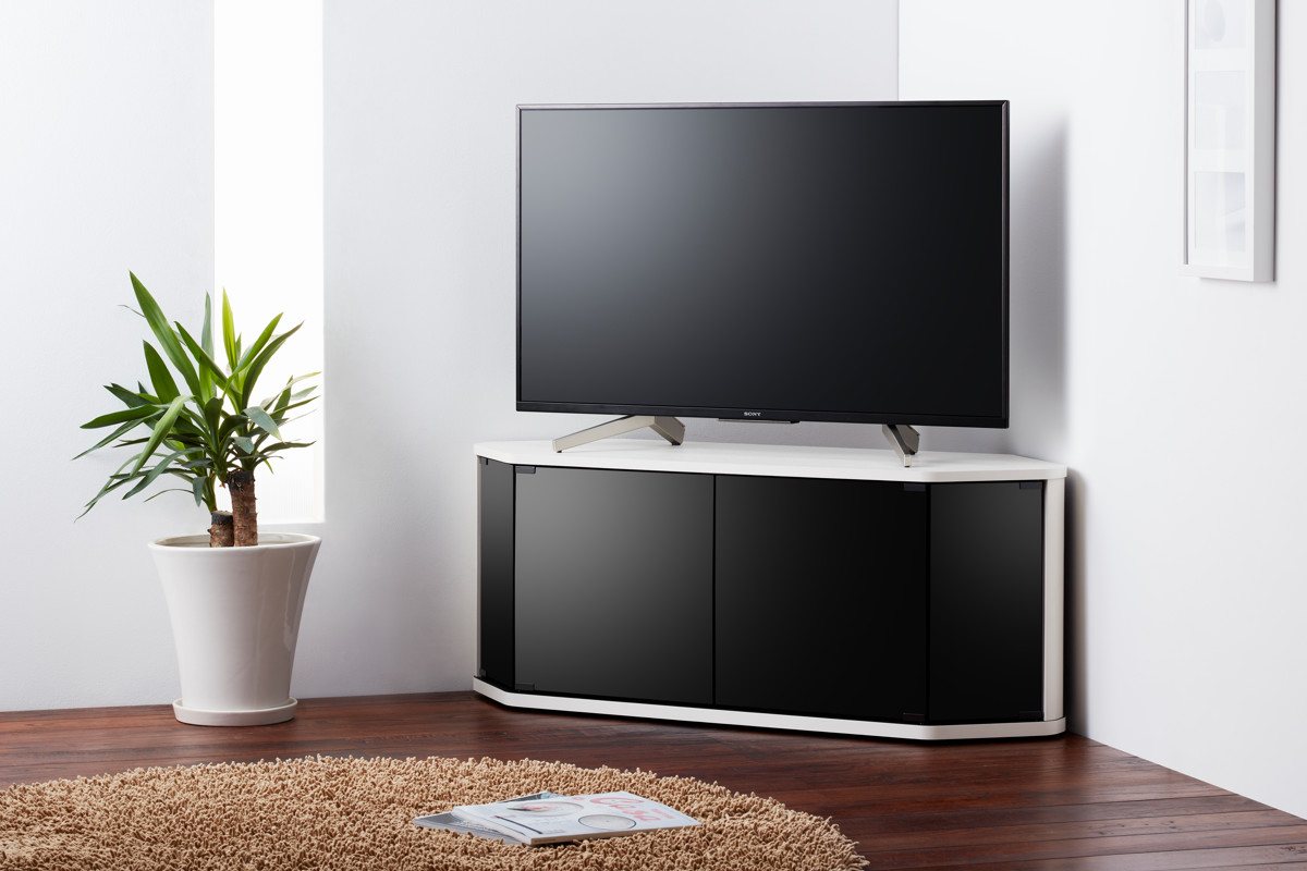 【新品・未使用】　ヨーロピアン調　テレビボード ラック テレビ台 幅　105ｃｍ 朝日木材加工 テレビ台 ローボード コーナー型 前面ダークガラス 幅