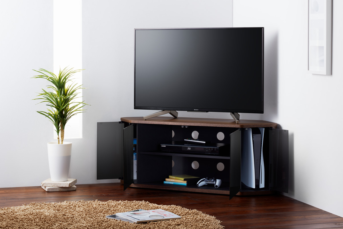 朝日木材加工 テレビ台 ローボード コーナー型 前面ダークガラス 幅