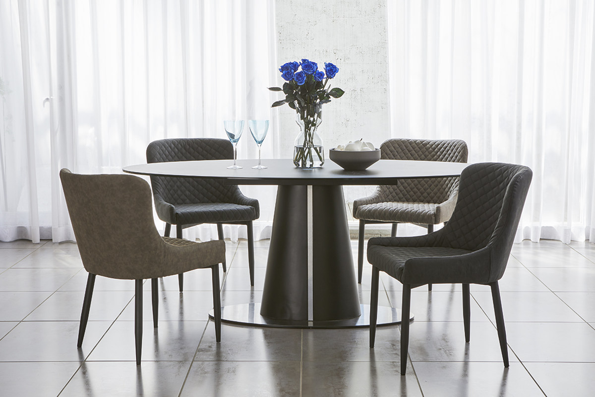 ダイニングチェア 2脚セット 座面高44cm レザー調 キルティング （ 開