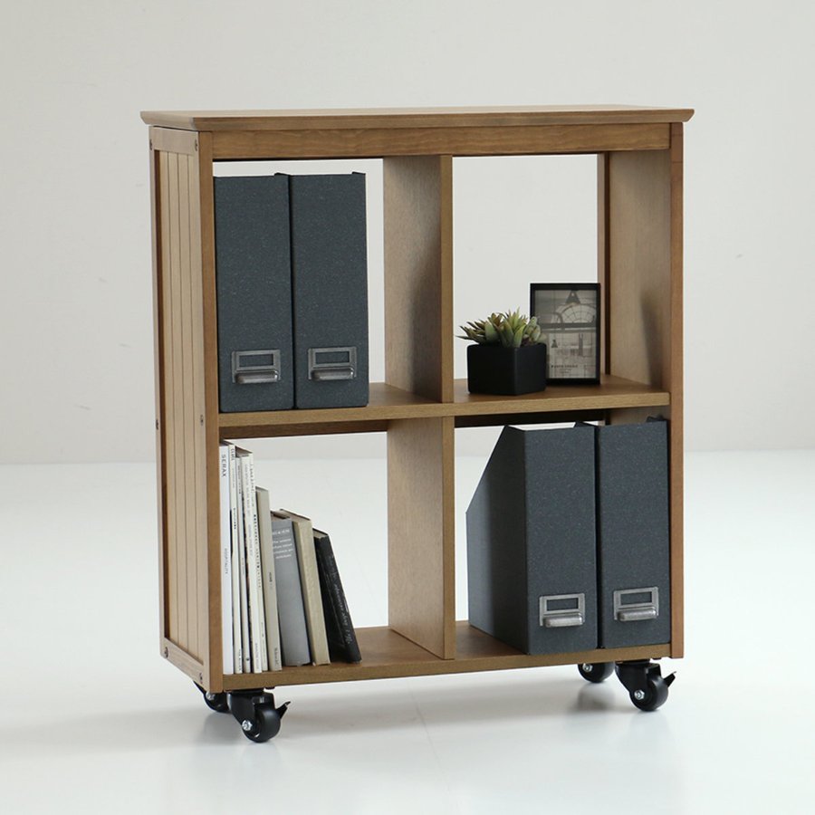 オープンラック 6マス キャスター付 天然木 ヴィンテージ調 Rasic 約幅