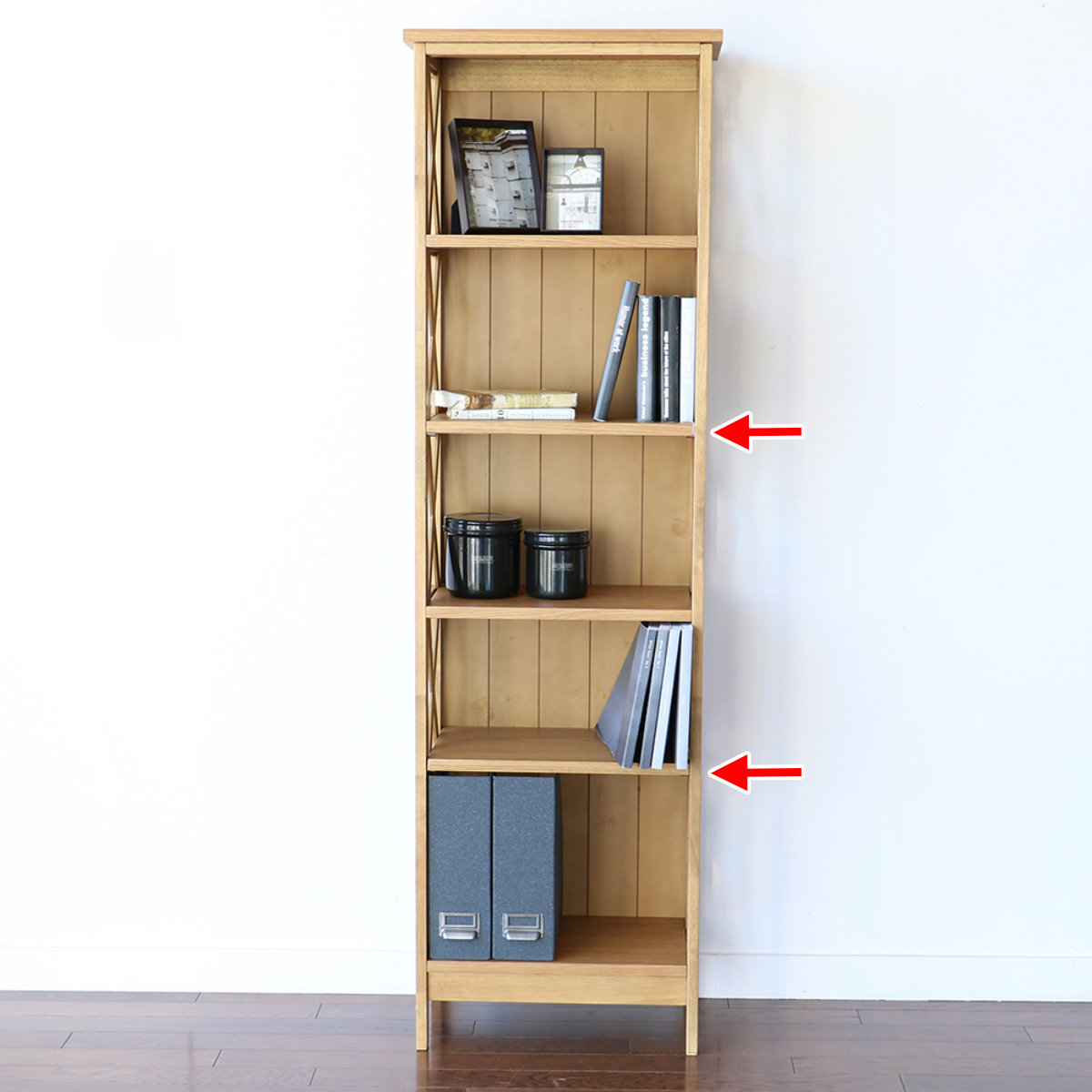 スリムラック 5段シェルフ 天然木 ヴィンテージ調 Rasic 幅48cm