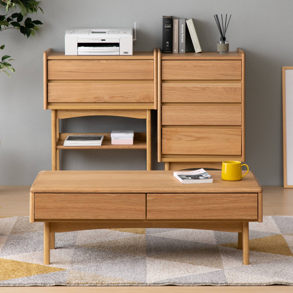 コンソール 引き出し 2段 北欧風 天然木突板 KICCA 幅65cm （ テーブル