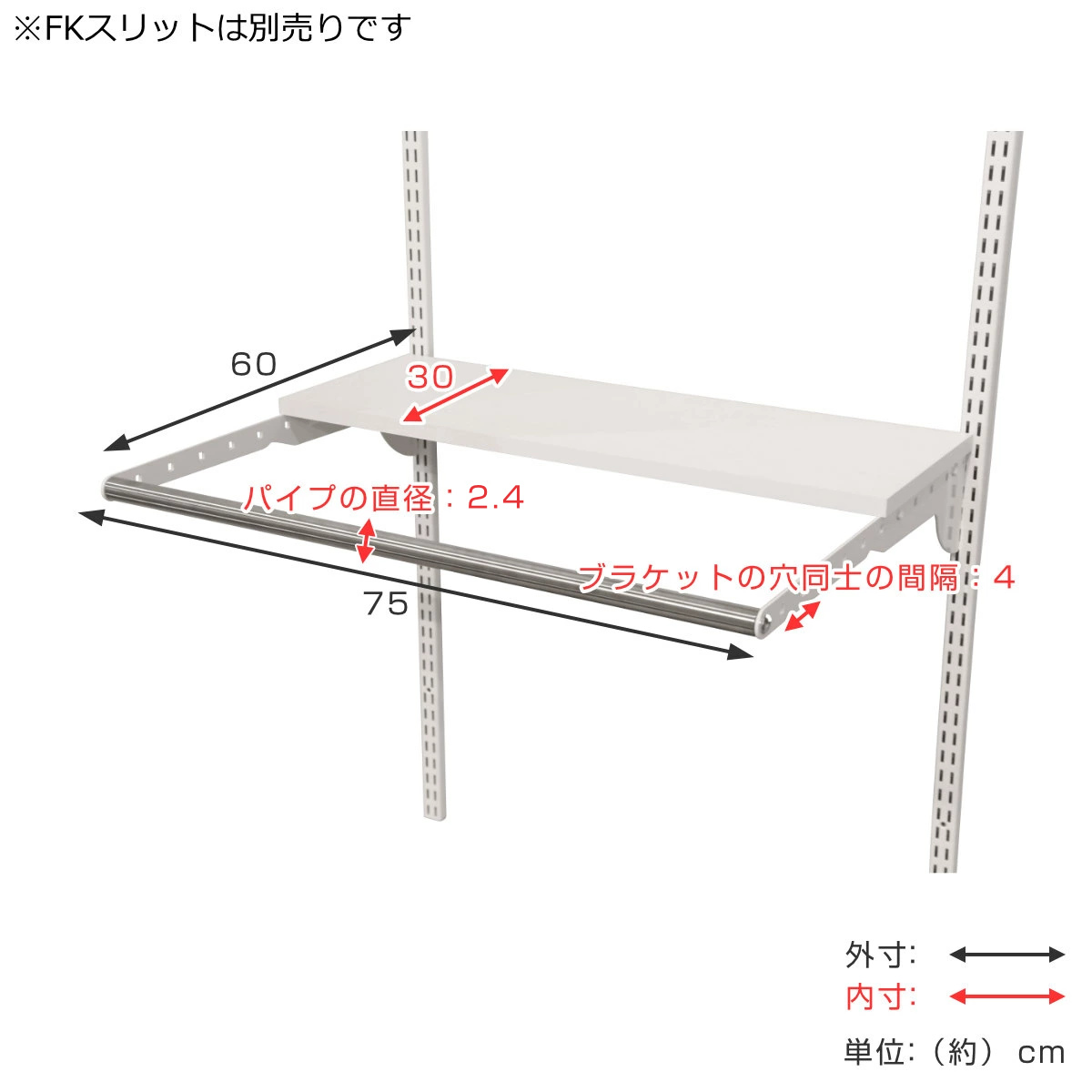 壁面収納 フィットラック ランドリー棚セット 幅75×奥行60cm 棚板奥行