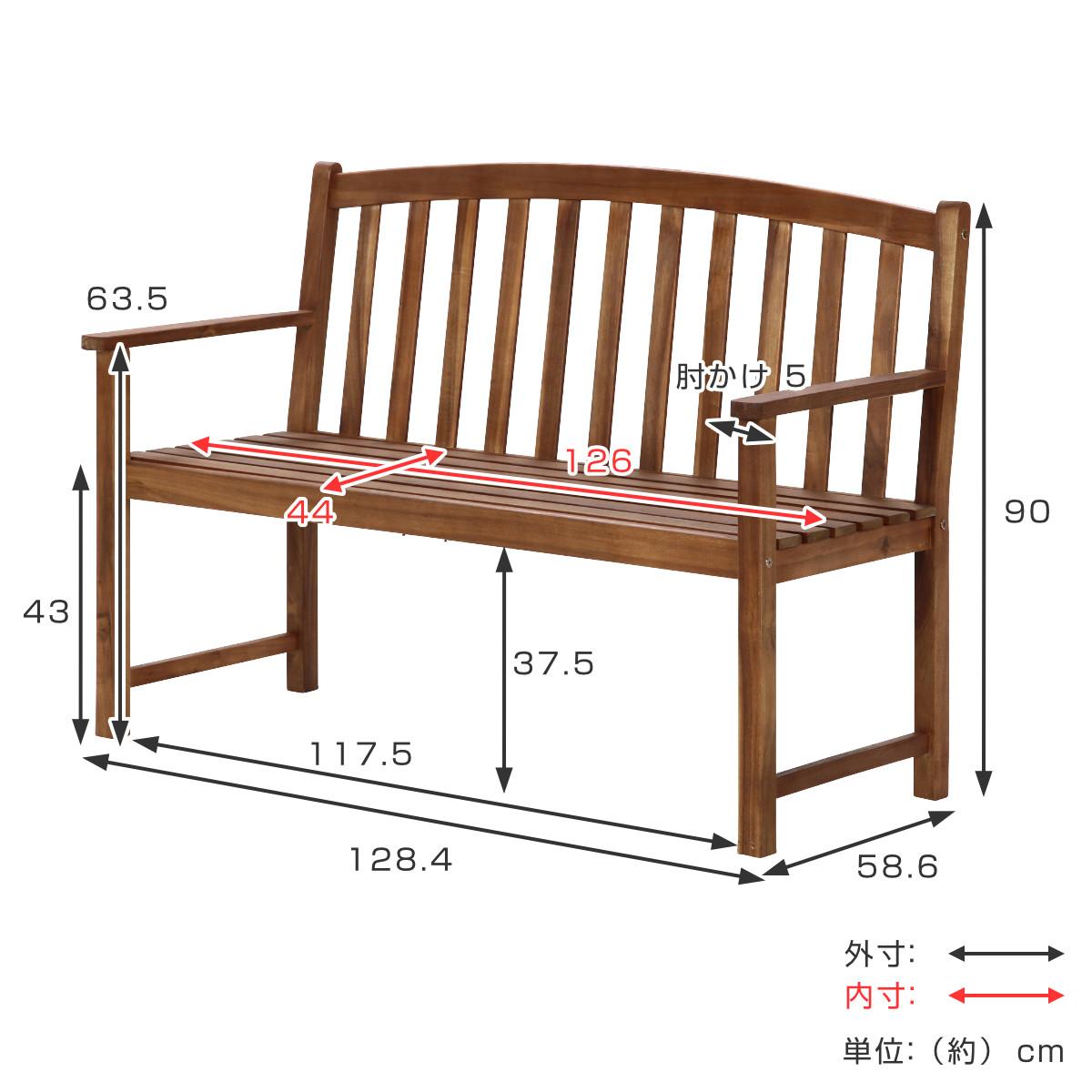 ガーデンベンチ 木製ベンチ 幅128cm （ ベンチ 木製 屋外 ウッドチェア