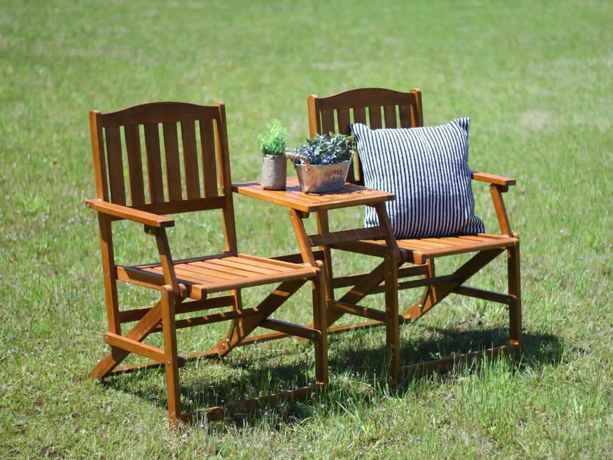 フォールディング ラブベンチ 天然木アカシア材 [5012] ガーデンチェア フォールディング ラブベンチ 天然木 （ ベンチ 2連