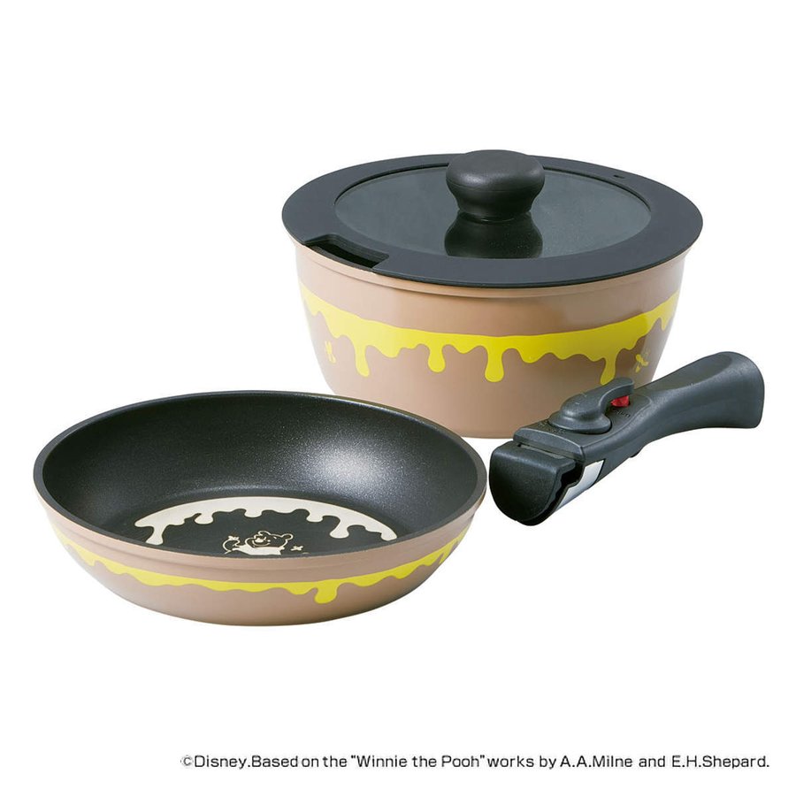 Disney プーさんの取っ手が外れる鍋&フライパンセット スケーター 取っ手が外れる鍋＆フライパン 2点セット IH対応 くまの