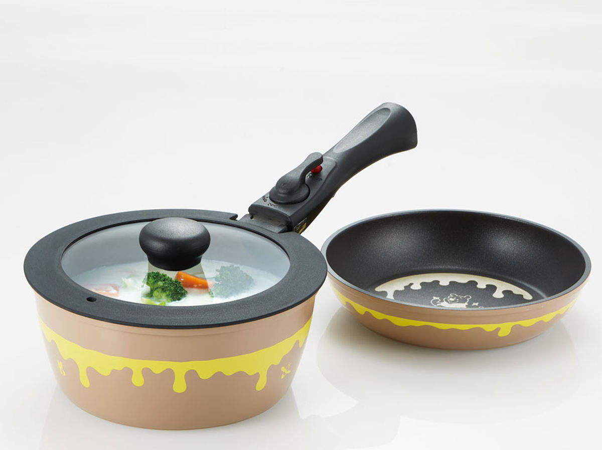 【未使用】Disney プーさん　取っ手が外れる鍋&フライパンセット スケーター 取っ手が外れる鍋＆フライパン 2点セット IH対応 くまの