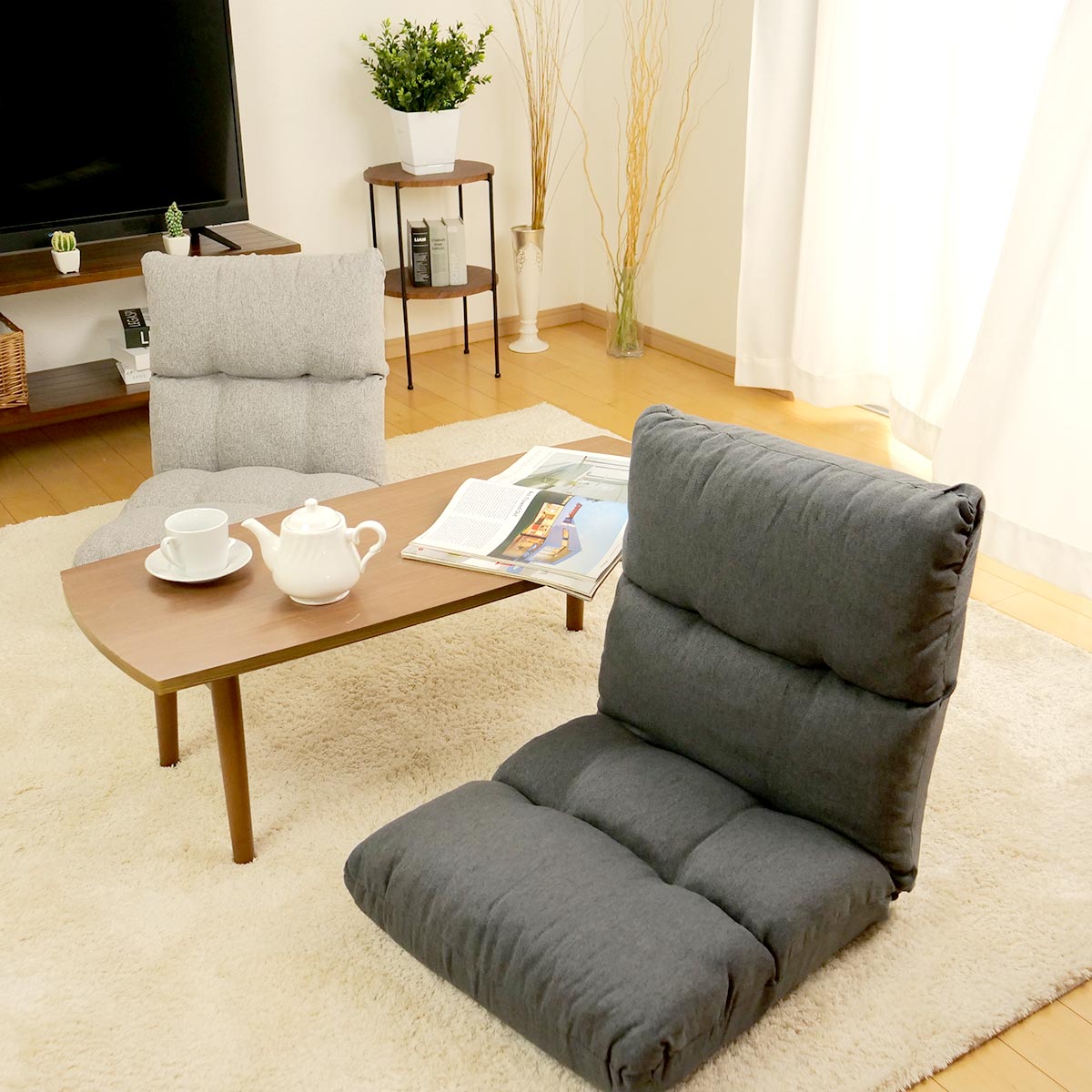 座椅子 幅47cm リクライニング 14段階 高反発 ウレタン ファブリック