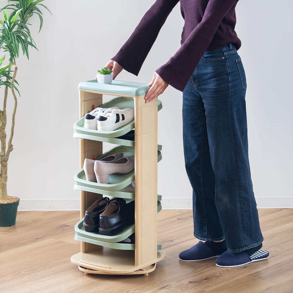 伊勢藤 シューズラック ソルダー 6段 回転 省 スペース （ 下駄箱 靴
