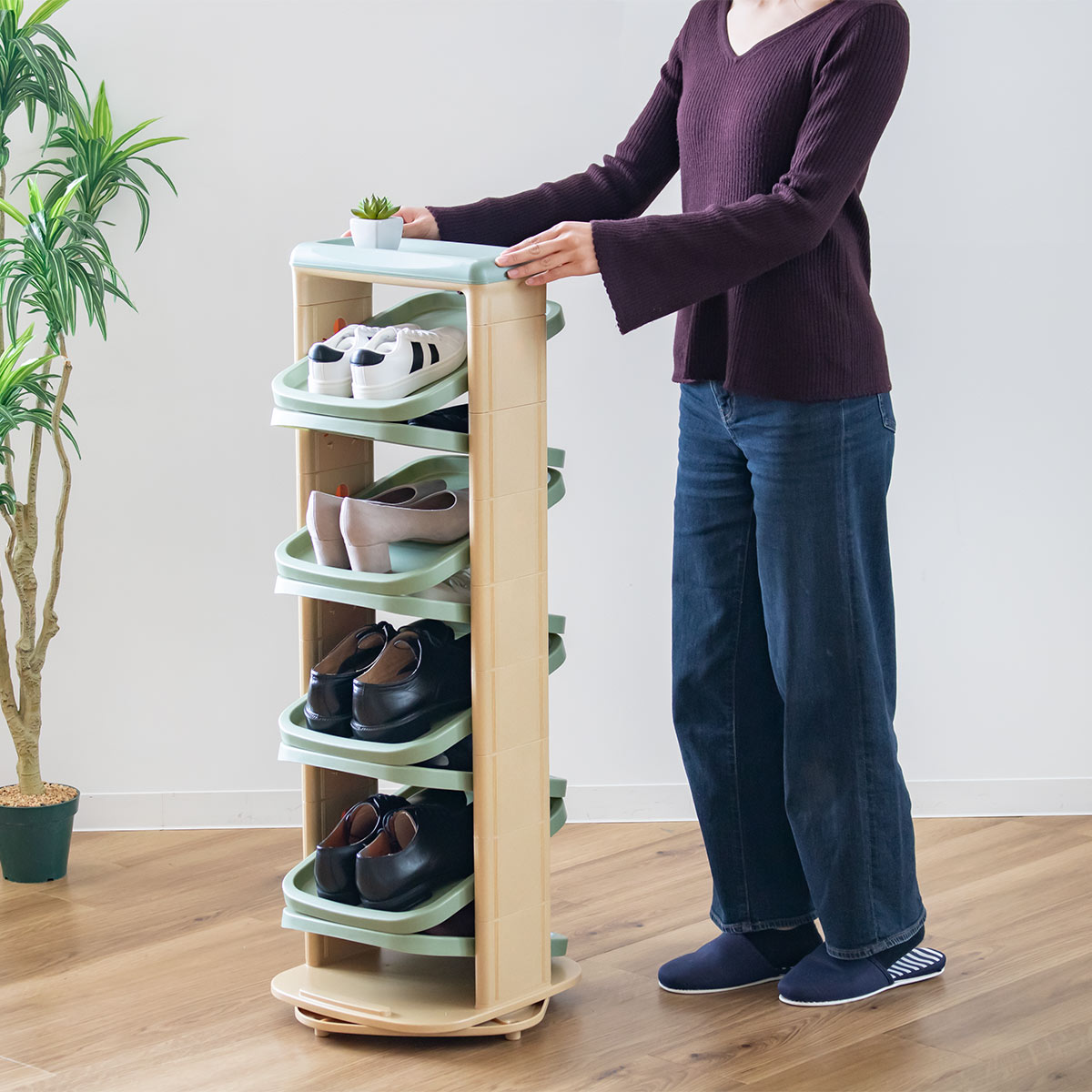 伊勢藤 シューズラック ソルダー 8段 回転 省 スペース （ 下駄箱 靴