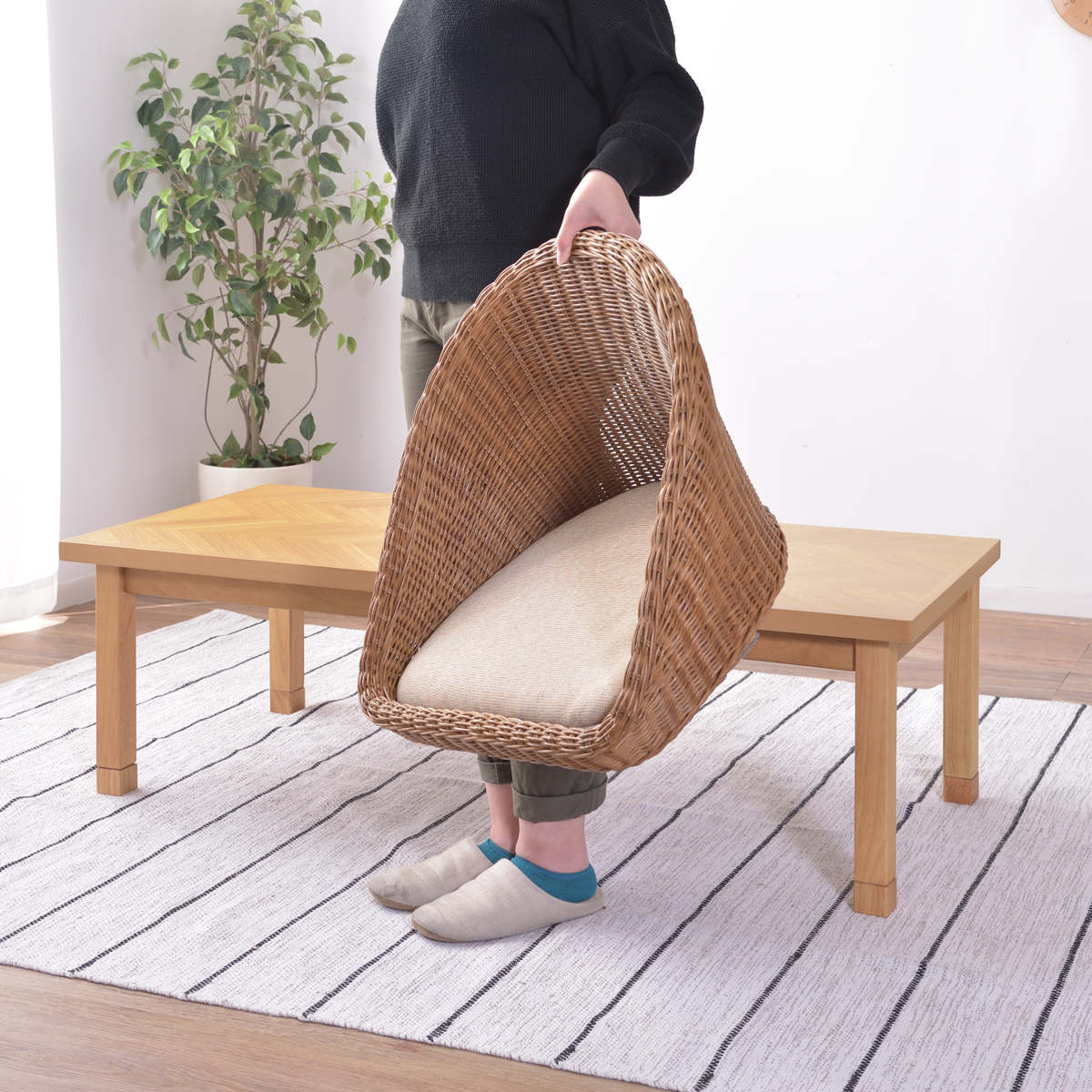 東谷 籐 フロアチェア クッション付 幅53cm （ 座椅子 一人掛け 1人