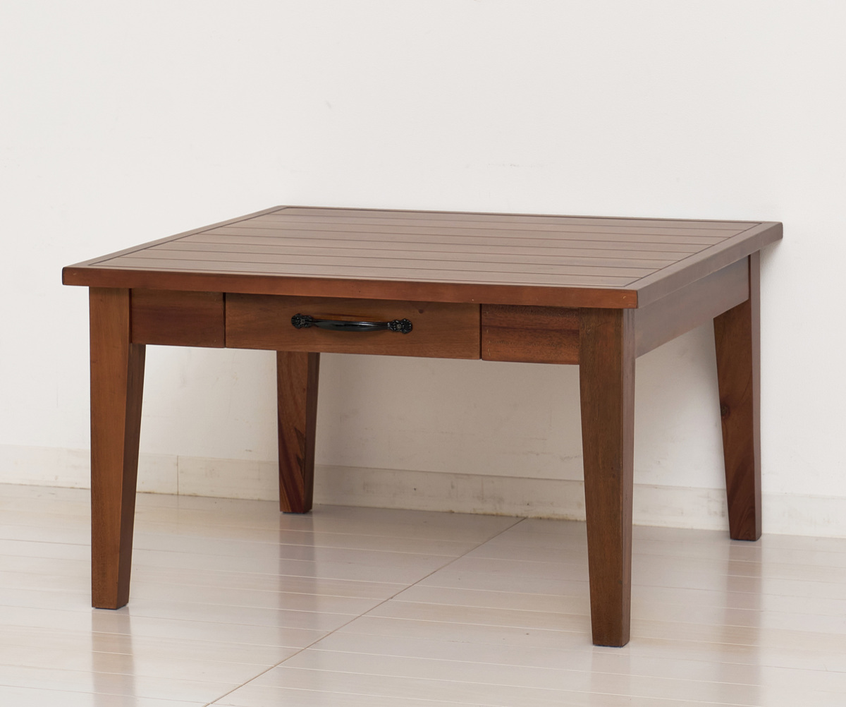 センターテーブル マホガニー天然木 引出し付 幅60cm （ ローテーブル