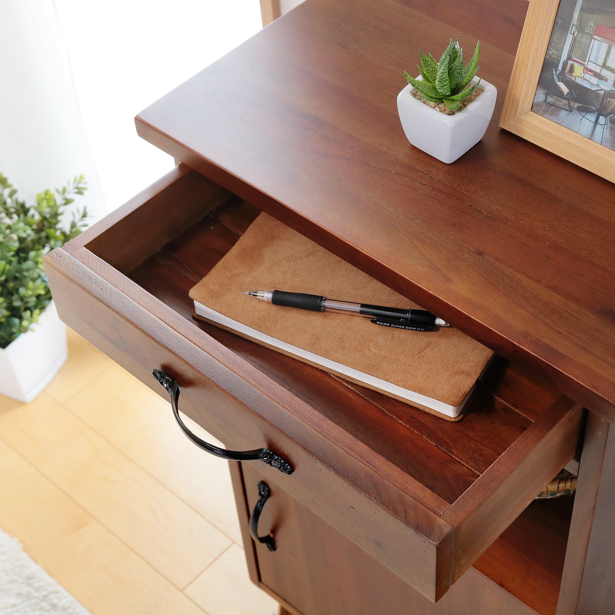 木製電話台 引き出し付き ブラウン ぼん家具 【完成品】 FAX台 ルーター収納 コンセント付き ファックス台