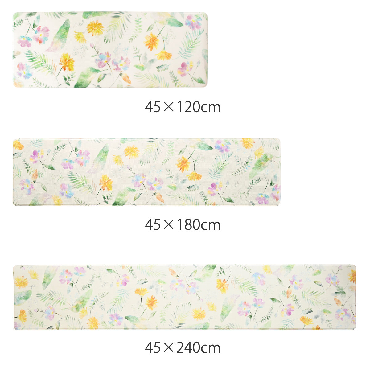 オカ キッチンマット 拭ける PVC 花柄 フィオレアイボリー 45×180cm