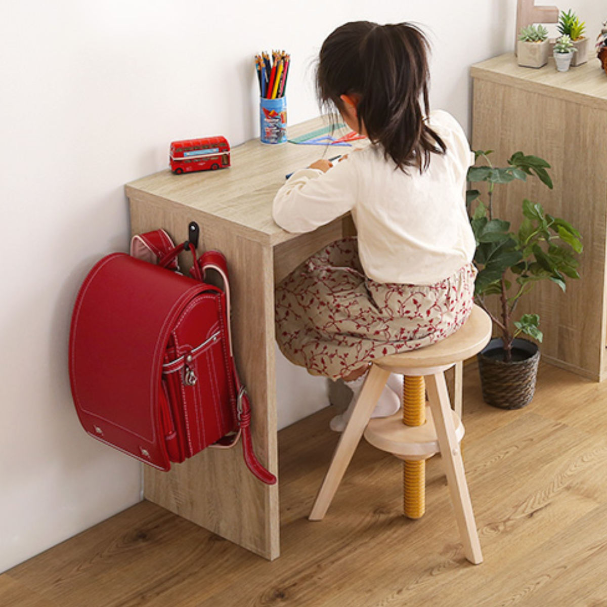 デスク 幅60cm 木目調 子供用 （ スリム 奥行40 パソコンデスク PC