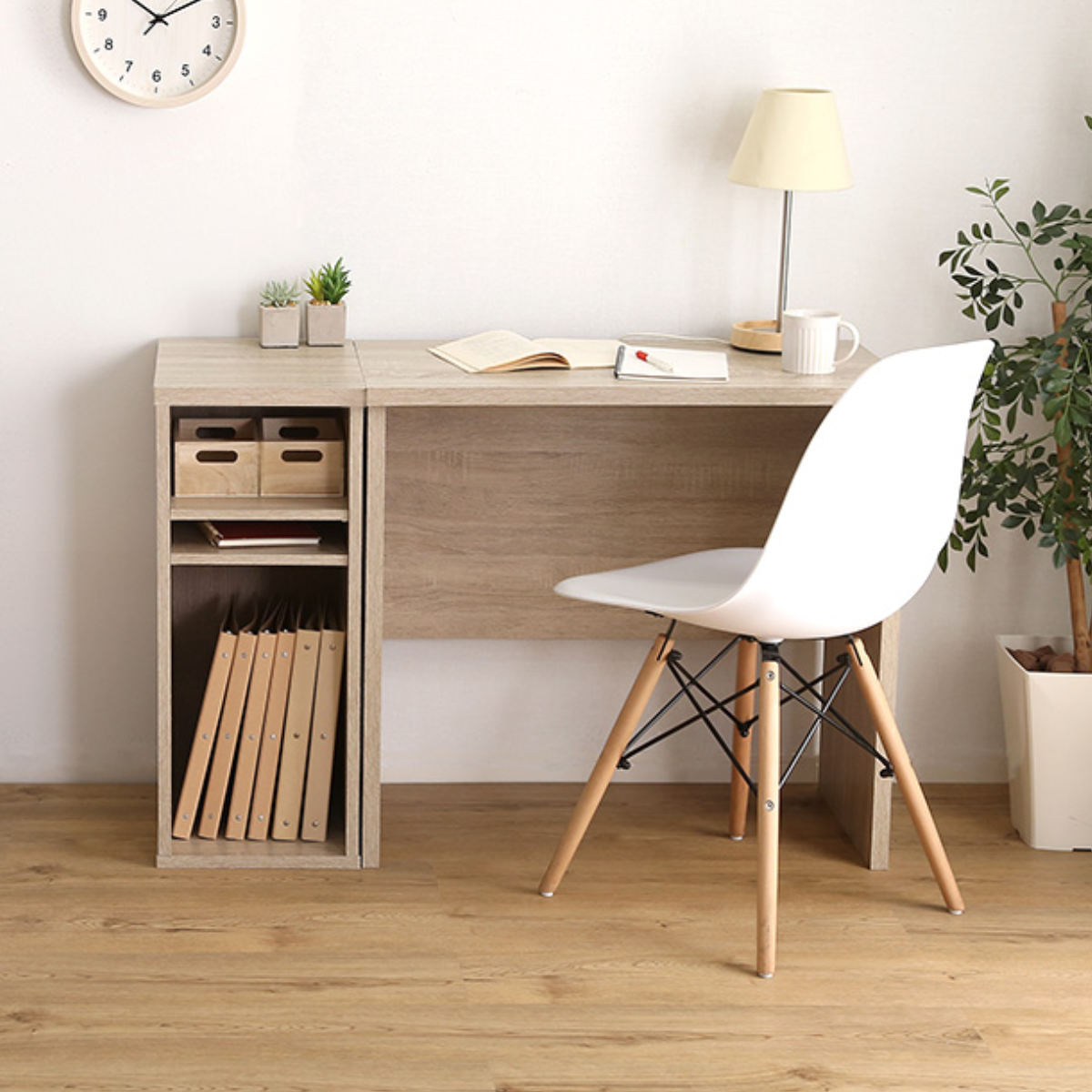 デスクセット デスク 幅75cm サイドラック 幅30cm 木目調 （ スリム