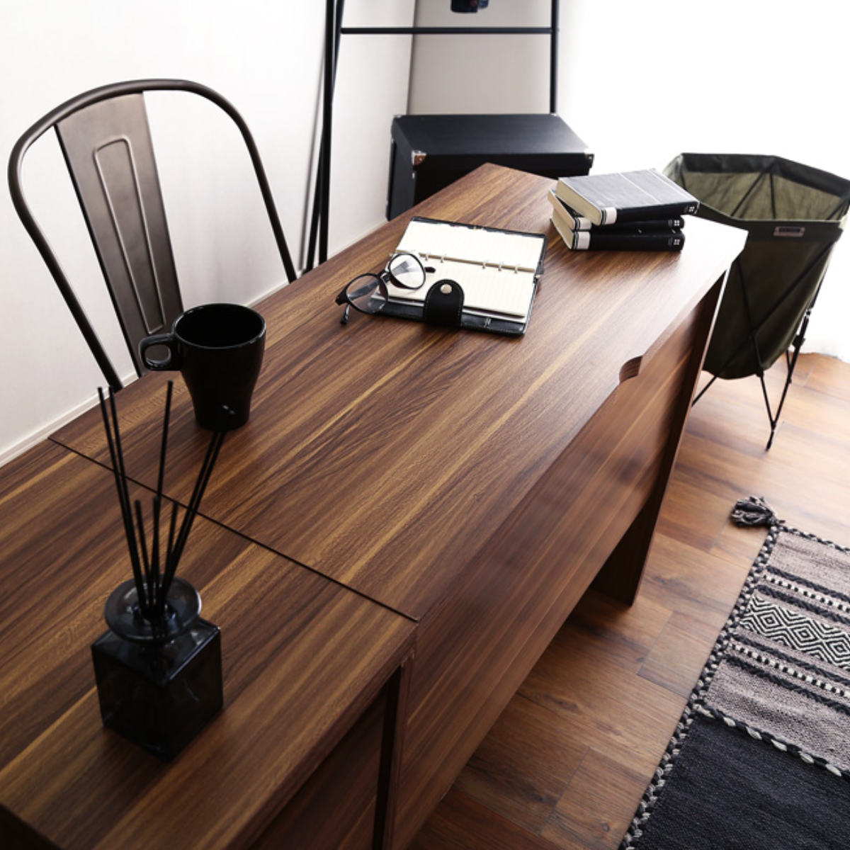 デスクセット デスク 幅75cm サイドラック 幅30cm 木目調 （ スリム