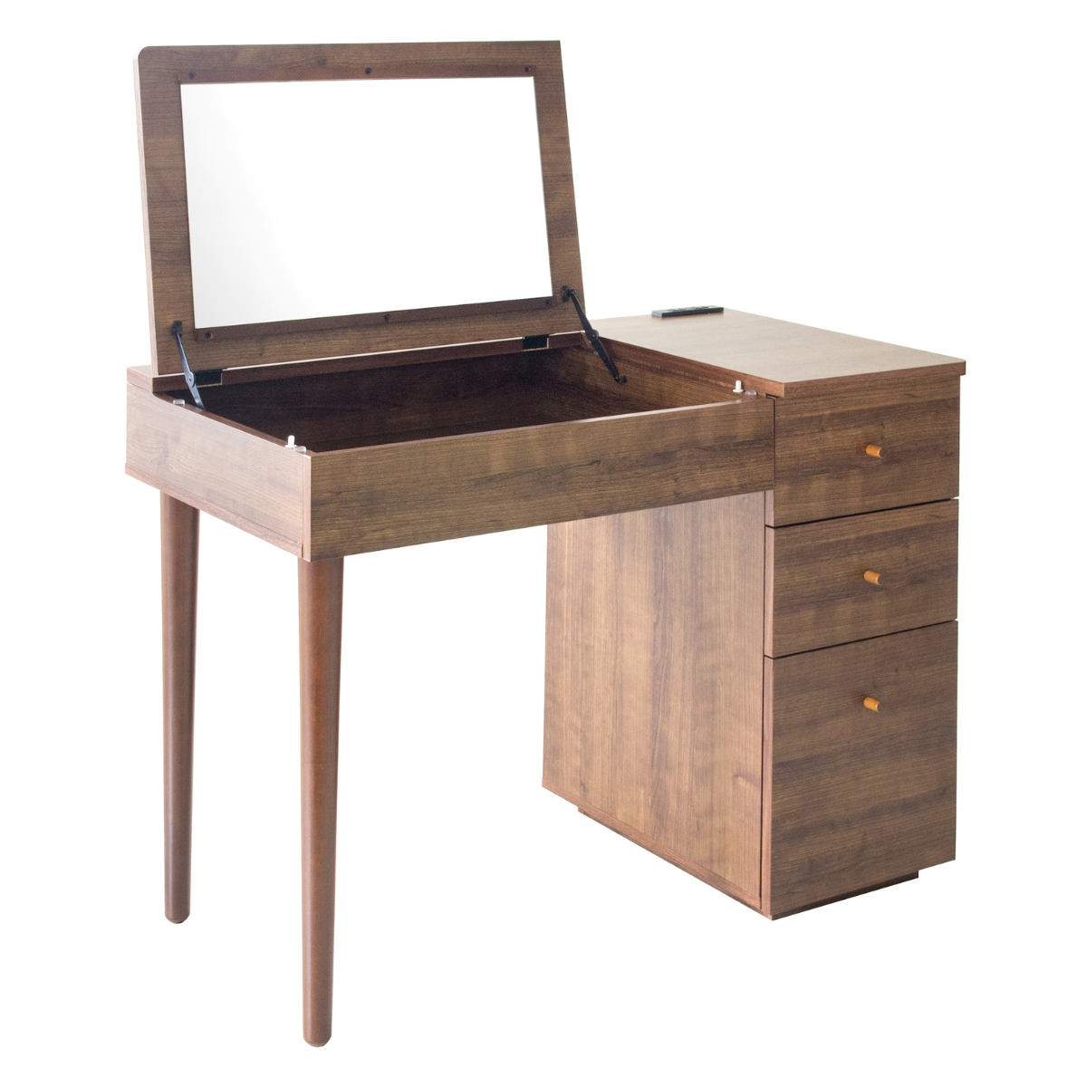 宮武製作所 デスクドレッサー 幅90cm ミラー コスメ収納 引き出し 木目