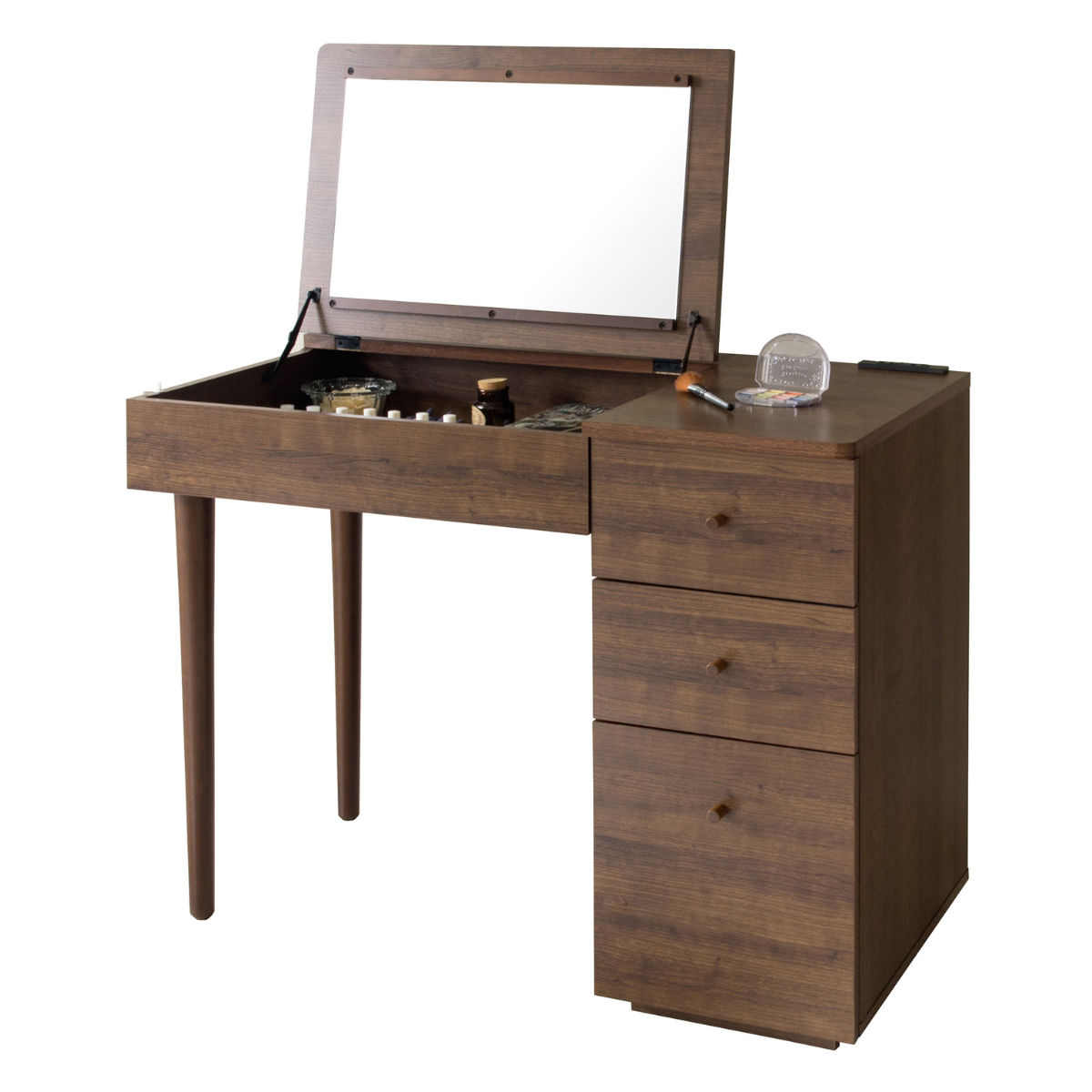 宮武製作所 デスクドレッサー 幅90cm ミラー コスメ収納 引き出し 木目