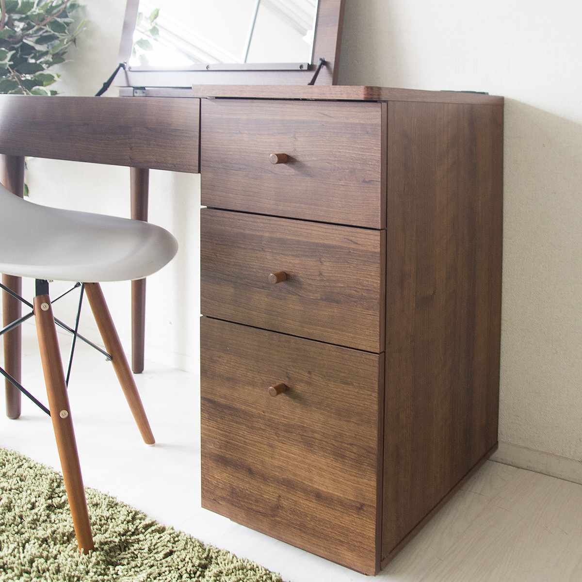 宮武製作所 デスクドレッサー 幅90cm ミラー コスメ収納 引き出し 木目