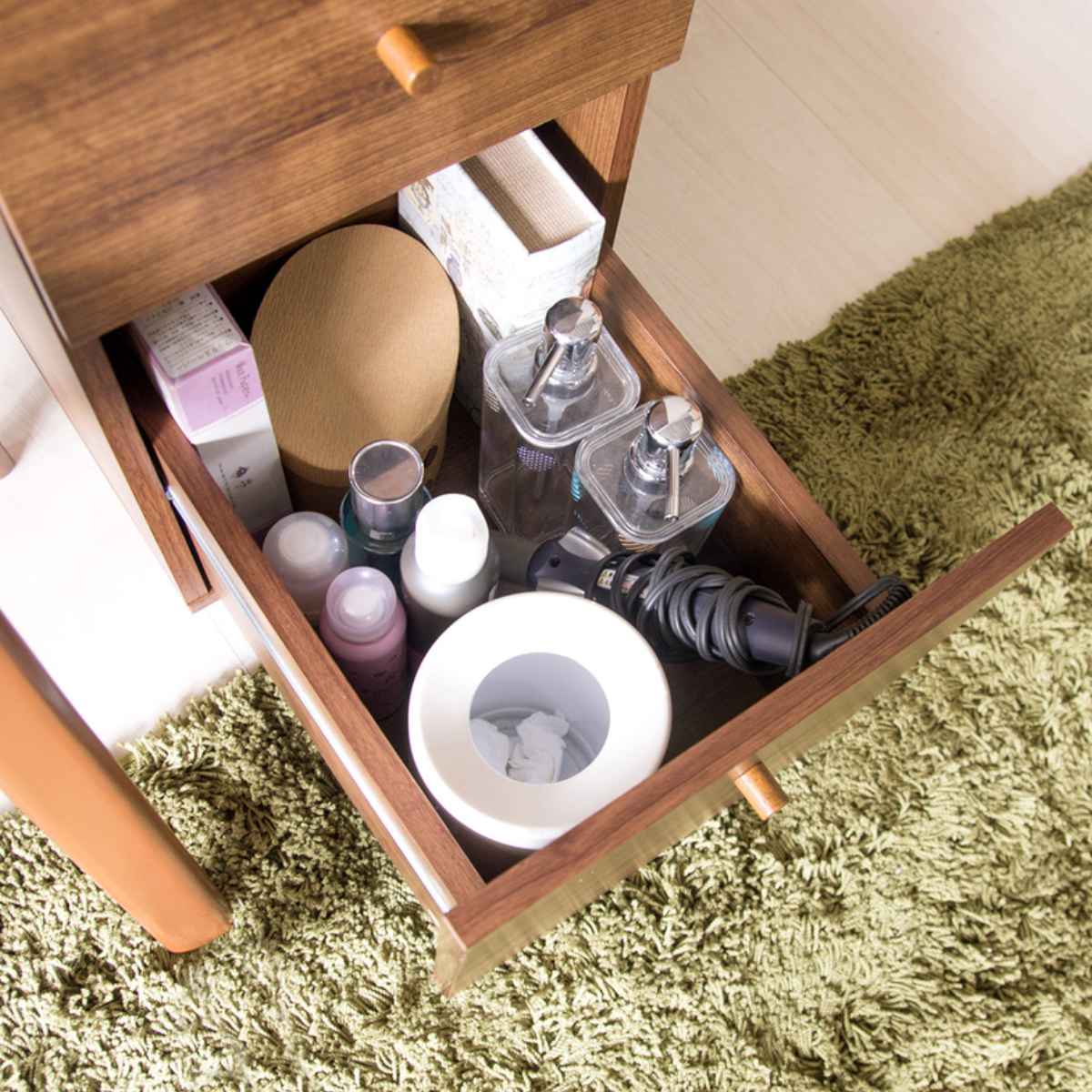 宮武製作所 デスクドレッサー 幅90cm ミラー コスメ収納 引き出し 木目