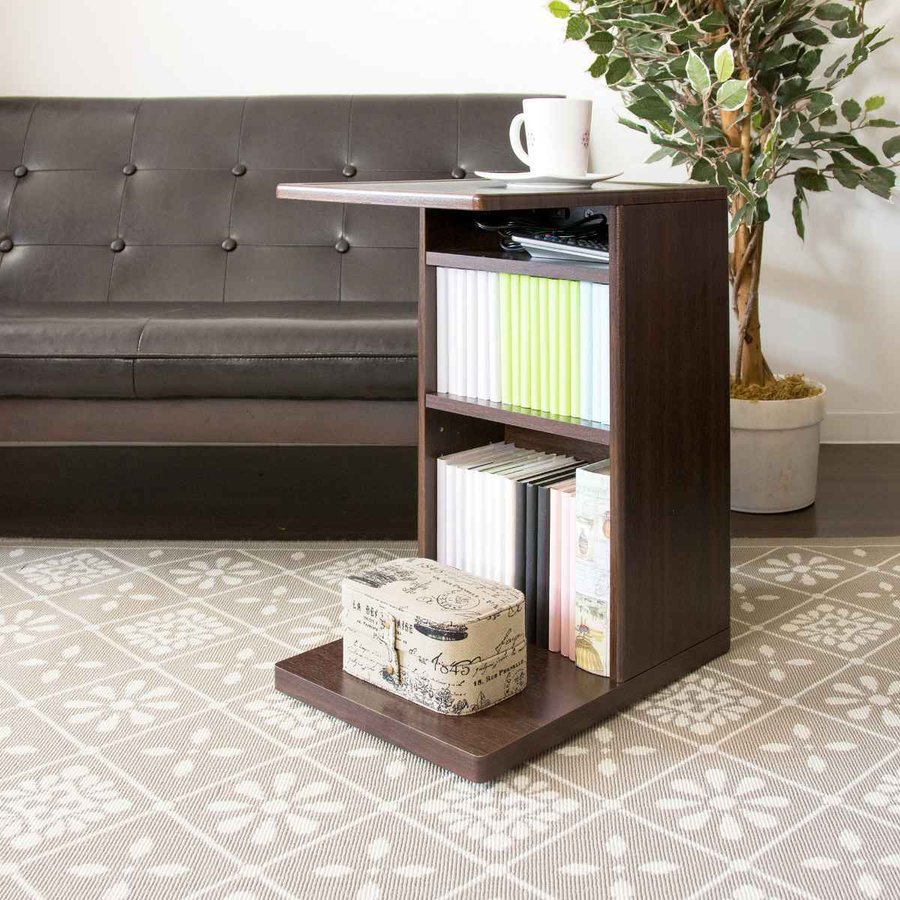 宮武製作所 サイドテーブル 高さ55cm 木目調 コンセント付き ラック