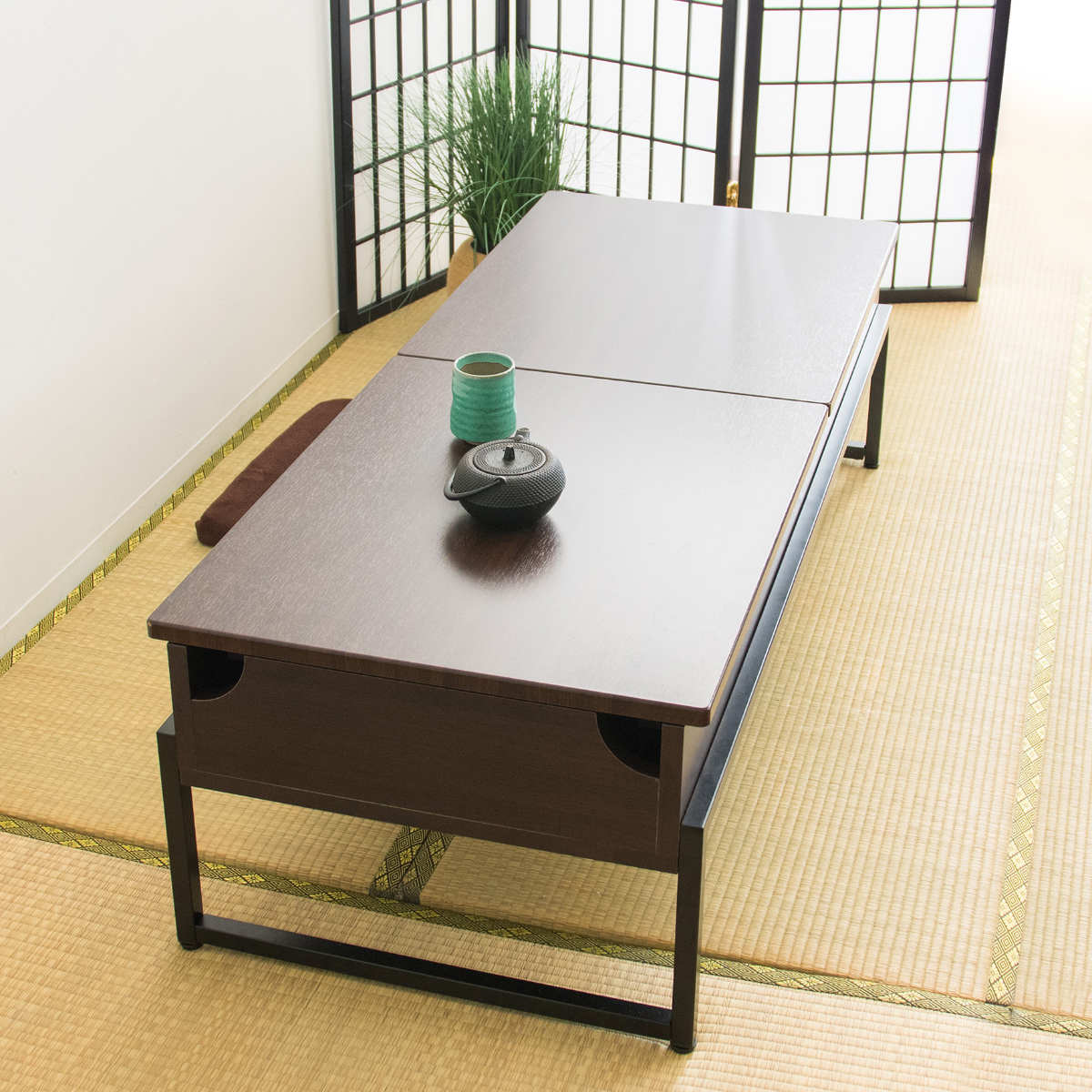 宮武製作所 センターテーブル 幅120cm 天板昇降 収納 スチール脚
