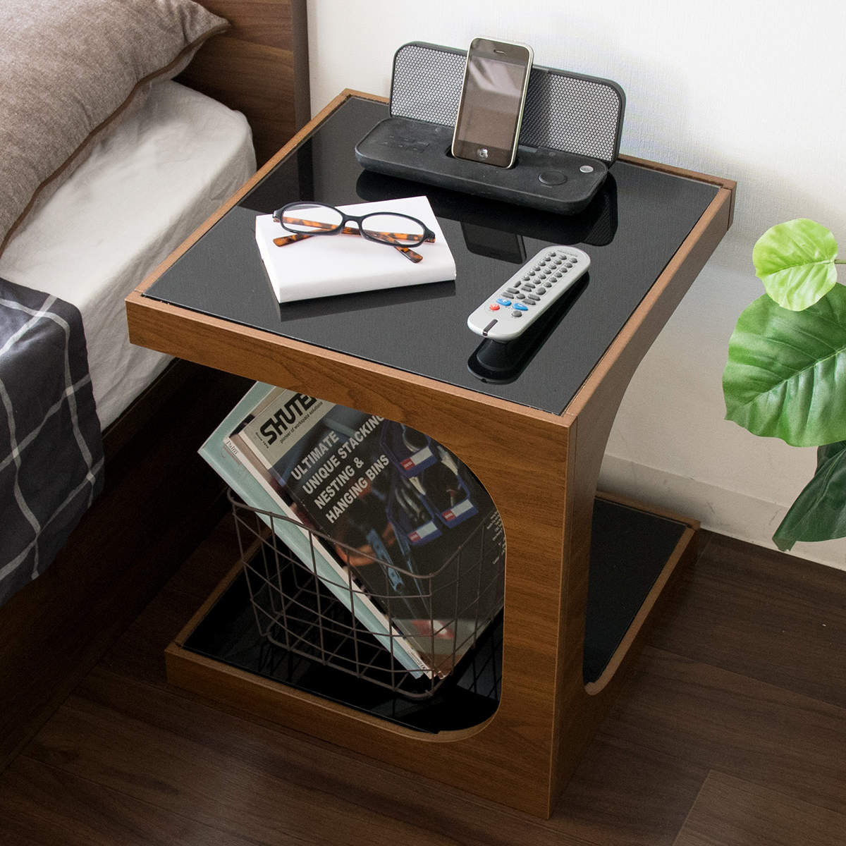 宮武製作所 サイドテーブル 高さ45cm ガラス天板 木製 （ テーブル