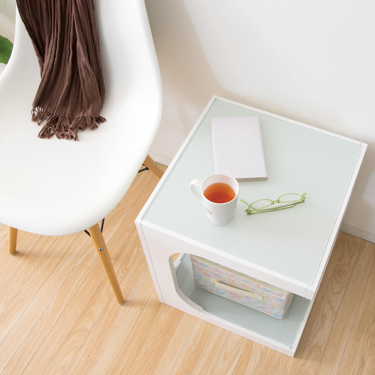 宮武製作所 サイドテーブル 高さ45cm ガラス天板 木製 （ テーブル