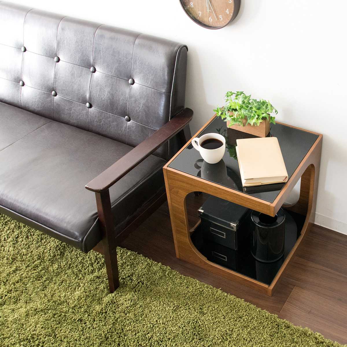 宮武製作所 サイドテーブル 高さ45cm ガラス天板 木製 （ テーブル