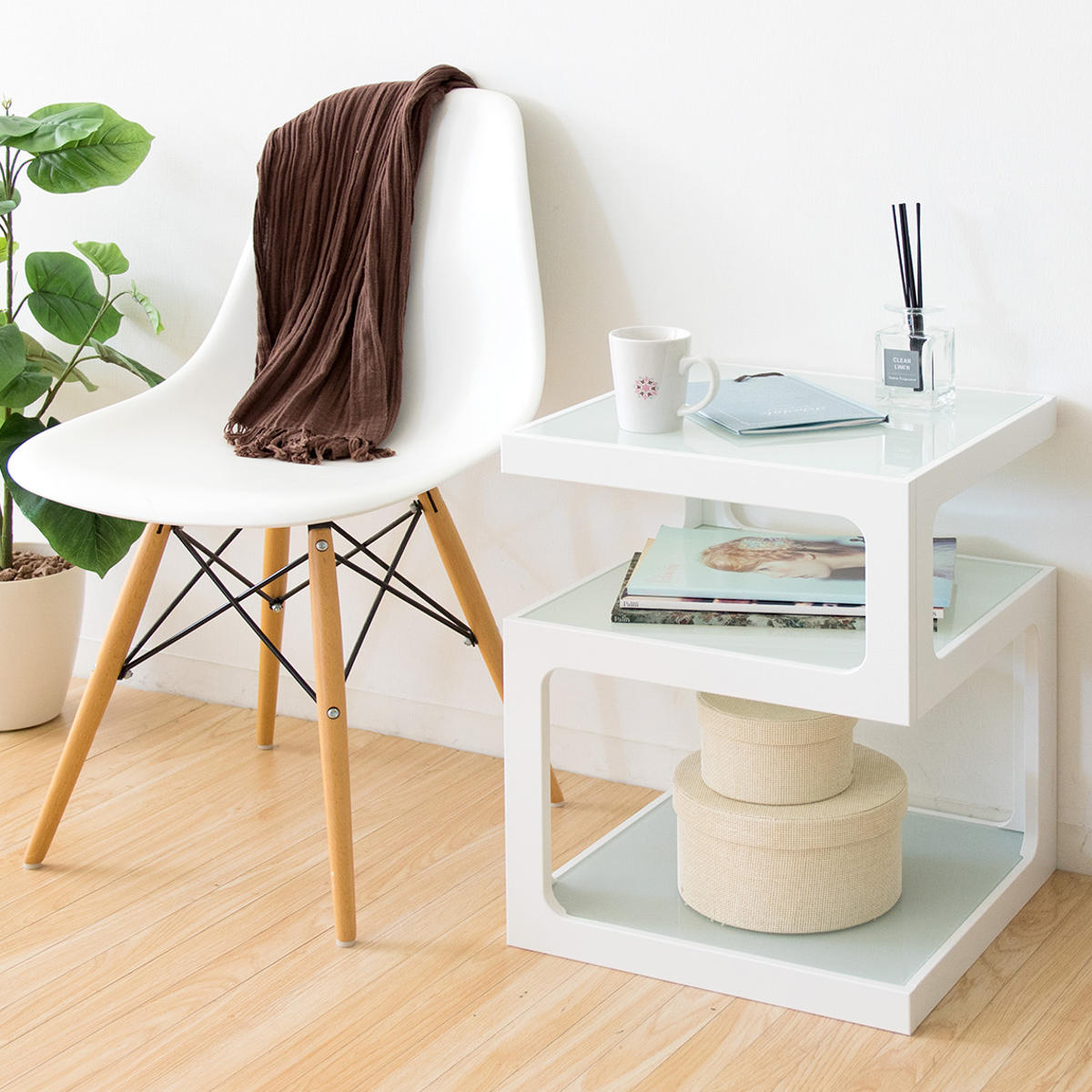 宮武製作所 サイドテーブル 高さ45cm ガラス天板 木製 （ テーブル