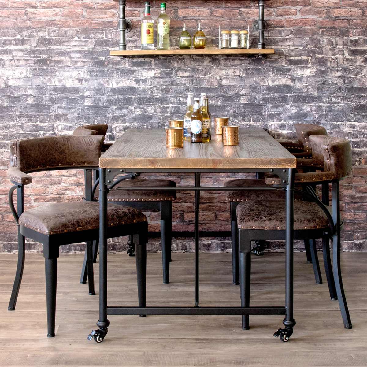 宮武製作所 チェア 座面高50cm レザー調 ヴィンテージ加工 スタッズ