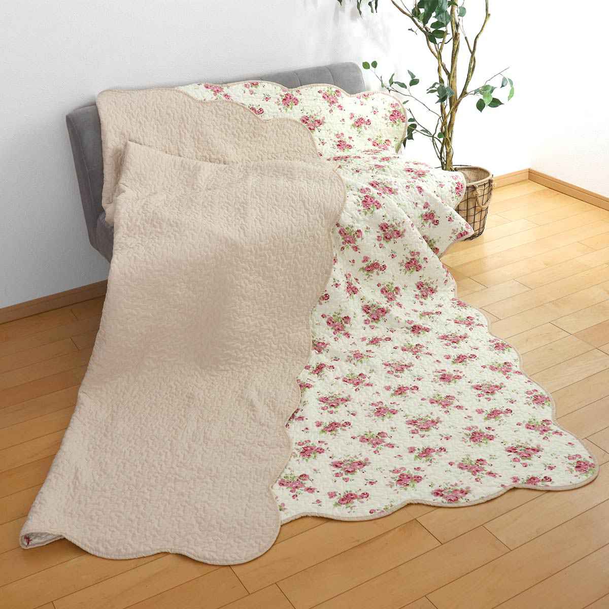 マルチカバー 花柄ウォッシュキルトマルチカバー 190×240cm （ 長方形