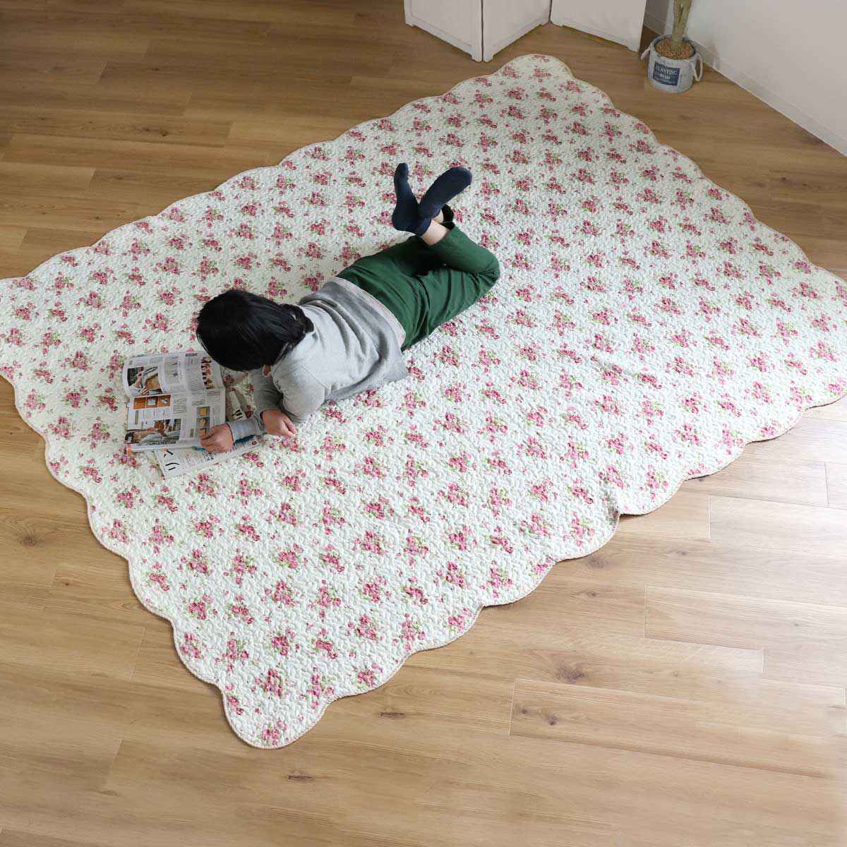 マルチカバー 花柄ウォッシュキルトマルチカバー 190×240cm （ 長方形