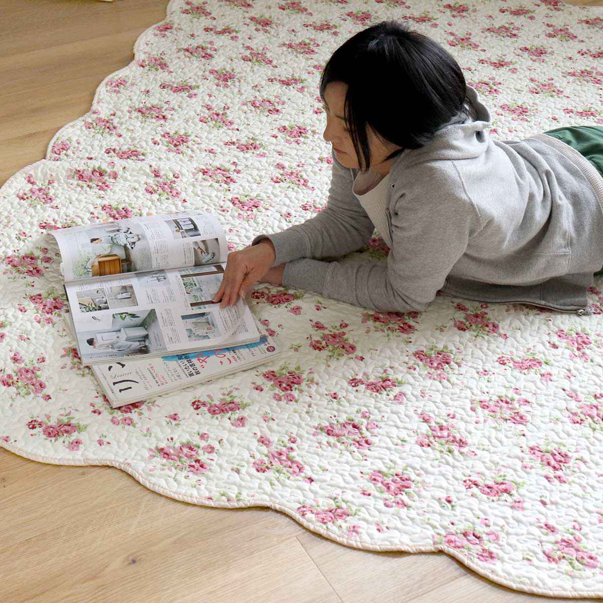 マルチカバー 花柄ウォッシュキルトマルチカバー 190×240cm （ 長方形