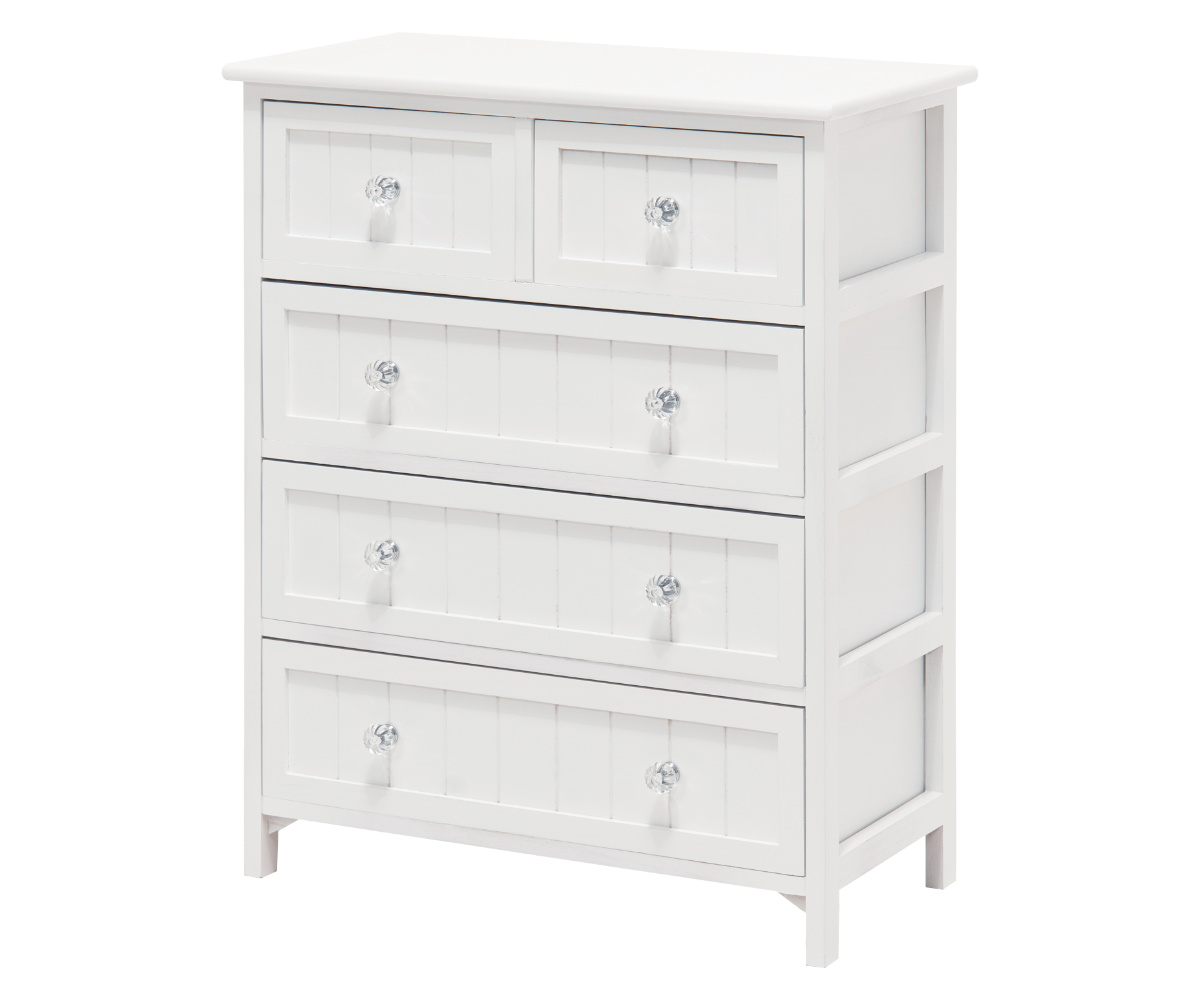 ウッドチェスト 4段5杯 シャビー調 クリスタル調取っ手 幅60cm （ 収納