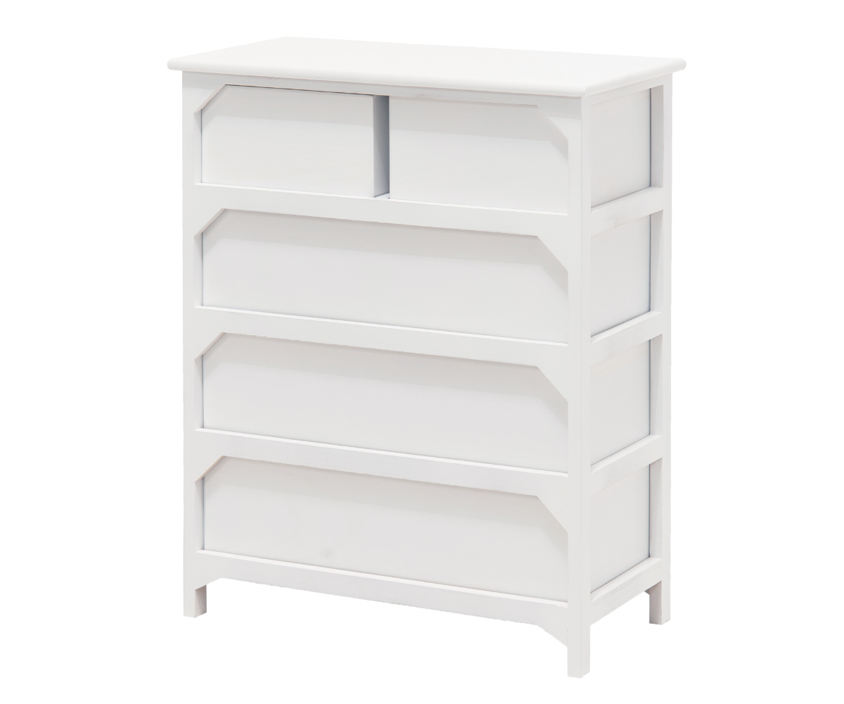 ウッドチェスト 4段5杯 シャビー調 クリスタル調取っ手 幅60cm （ 収納