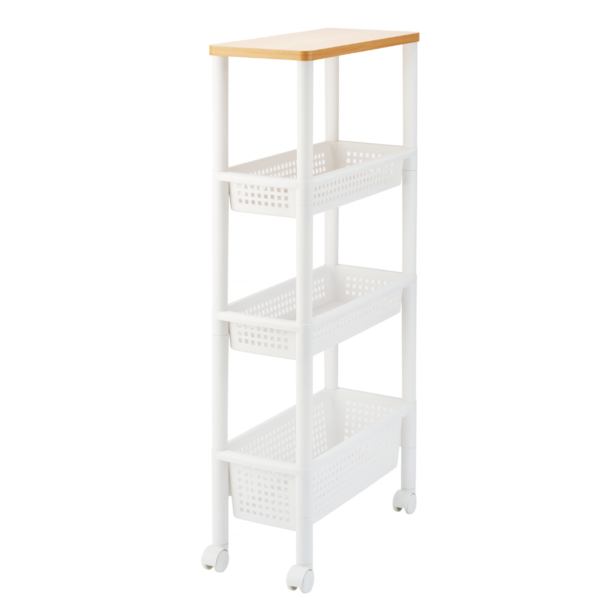 コンパクト スリム 2段 隙間 格安 キャスター付 北欧 サイドワゴン 白 天馬 ウッドトップワゴン スリム4段 （ ワゴン キャスター付き 4段