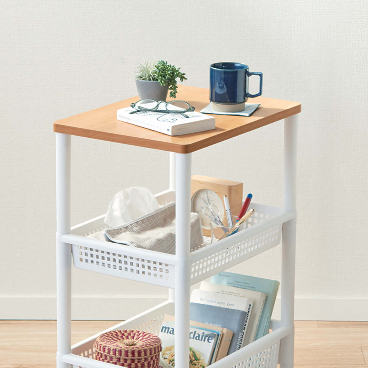 天馬 ウッドトップワゴン ワイド3段 （ ワゴン キャスター付き 3段