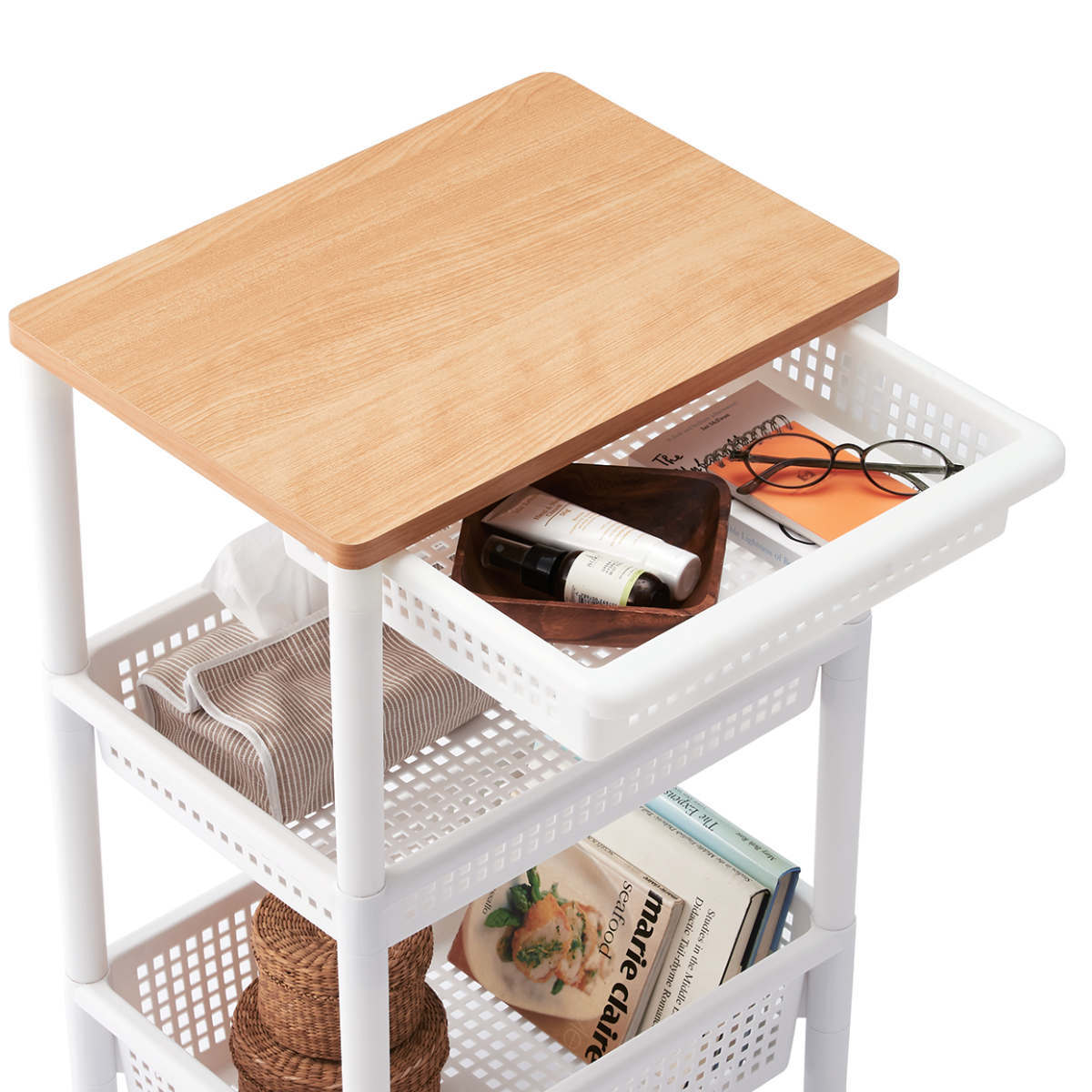 天馬 ウッドトップワゴン ワイド3段引出し付き （ ワゴン キャスター