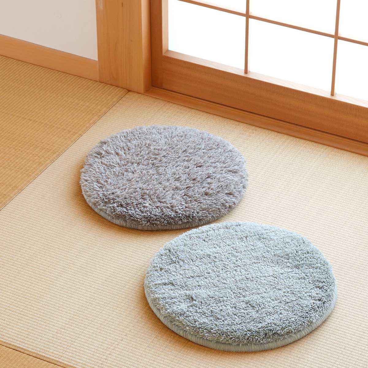 ＆NE チェアパッド 低反発シャギーチェアパッド Pale 丸 （ 35cm 低