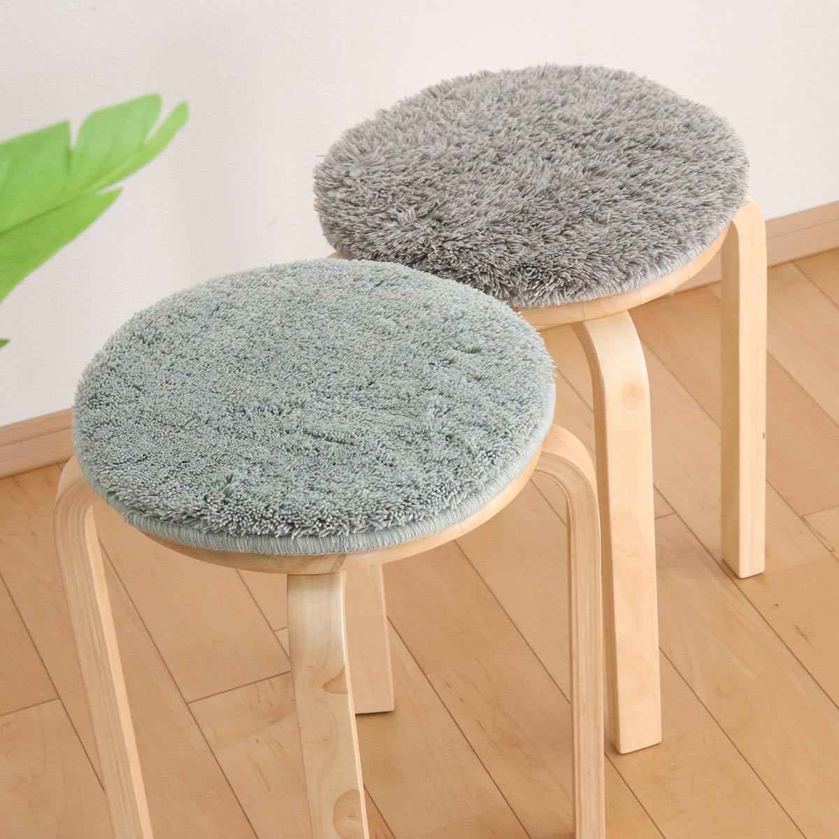＆NE チェアパッド 低反発シャギーチェアパッド Pale 丸 （ 35cm 低