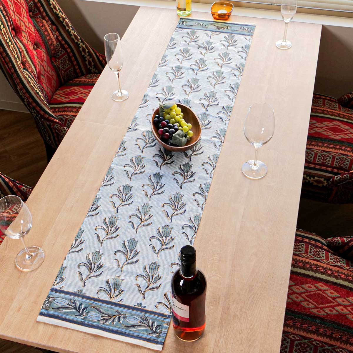 テーブルランナー 30×140cm ブロックプリント 綿100％ （ テーブル