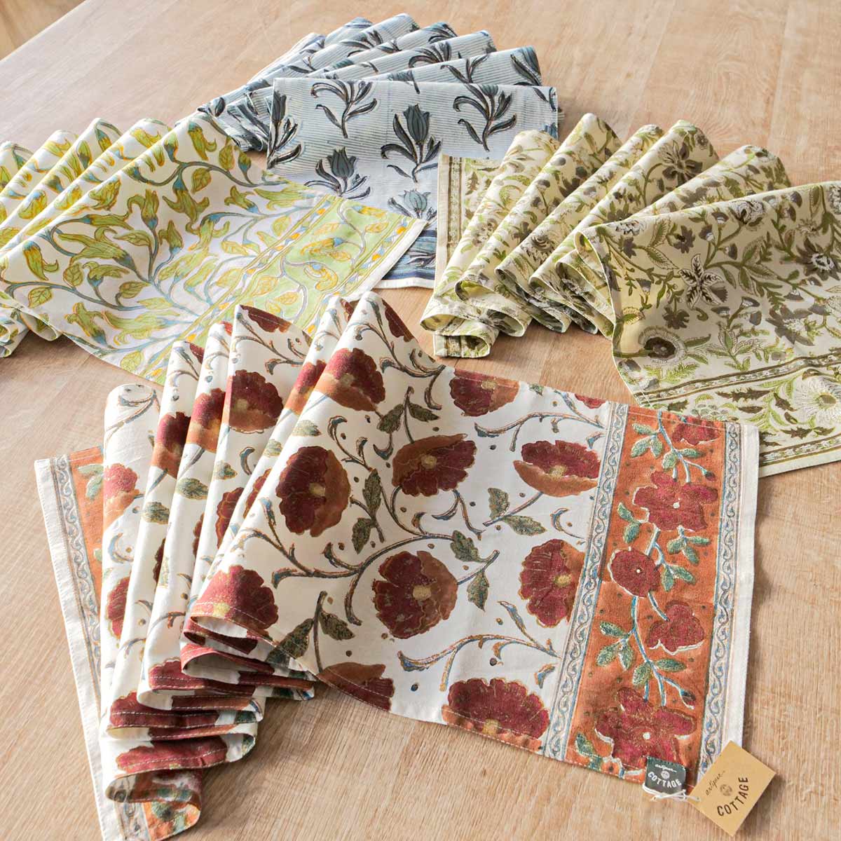 テーブルランナー 30×140cm ブロックプリント 綿100％ （ テーブル